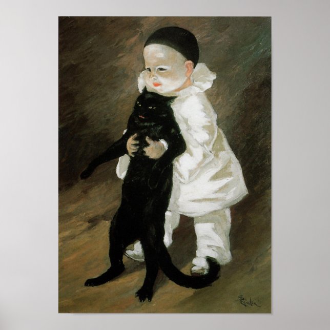 Pierrot with Cat, Alexandre Steinlen Poster (Front)