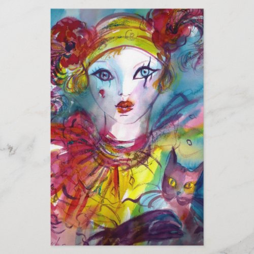 PIERROT WITH CAT  Mardi Gras Masquerade Party Stationery