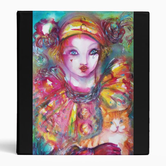 PIERROT WITH CAT / Venetian Masquerade Masks 3 Ring Binder (Front)