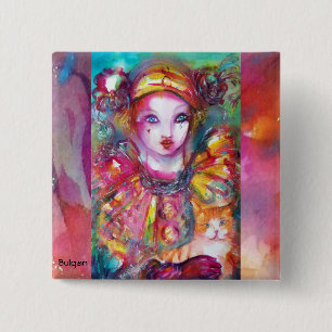 PIERROT WITH CAT / Venetian Masquerade Masks Button