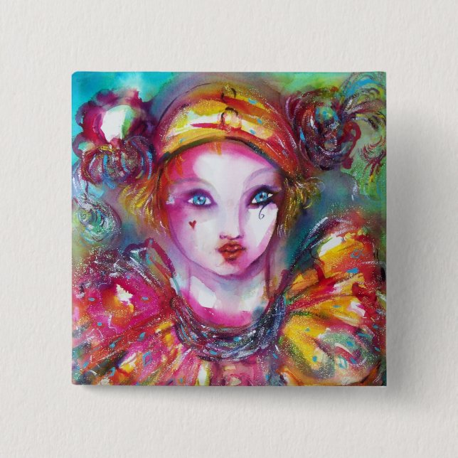 PIERROT WITH CAT / Venetian Masquerade Masks Button (Front)