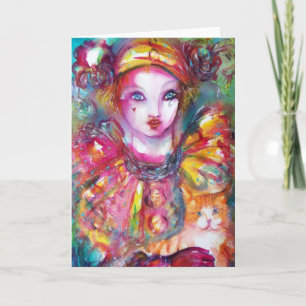 Pierrot with Cat / Venetian Masquerade Masks Card