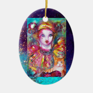 PIERROT WITH CAT / Venetian Masquerade Masks Ceramic Ornament