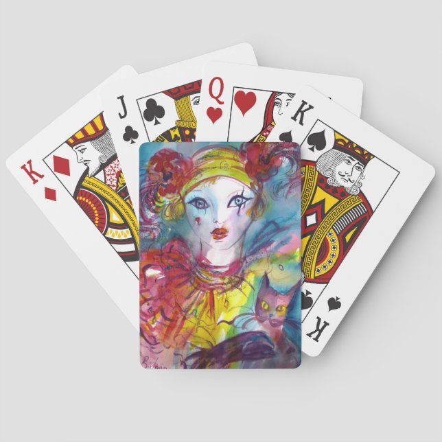 PIERROT WITH CAT / Venetian Masquerade Masks  Poker Cards (Back)