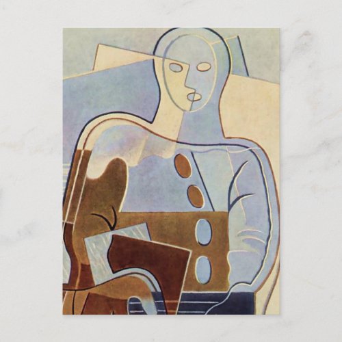 Pierrot With Guitar Cubist Painting by Juan Gris Postcard