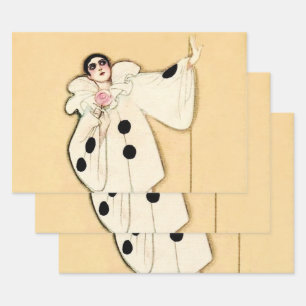 Pierrot With Pink Rose by Sophia Chiostri Wrapping Paper Sheets