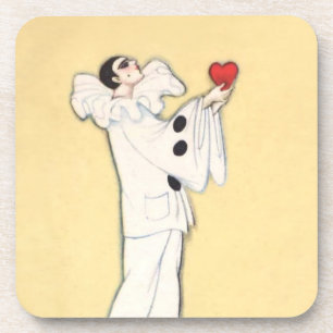 Pierrot With Red Heart by Sophia Chiostri Beverage Coaster