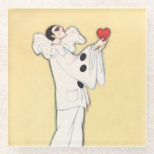 Pierrot With Red Heart by Sophia Chiostri Glass Coaster