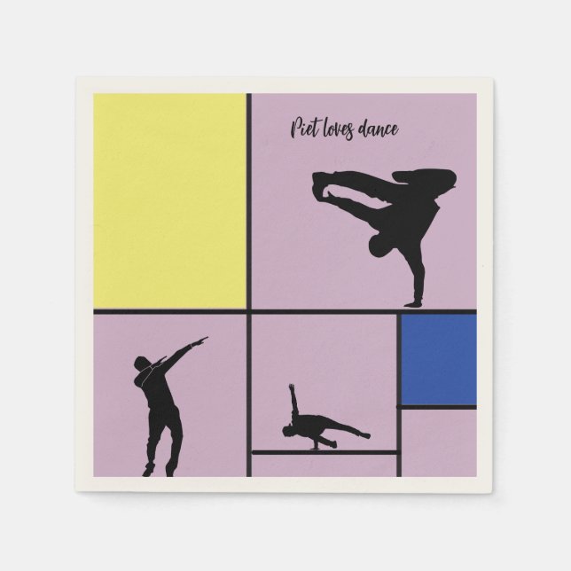 Piet Loves Dance Mondrian Street Hiphop Style Napkins (Front)