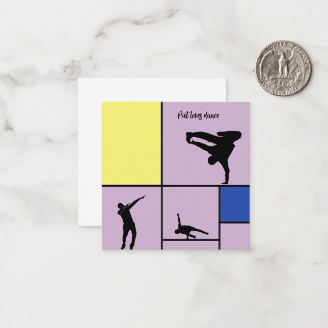 Piet Loves Dance Mondrian Street Hiphop Style Note Card (Front/Back In Situ)