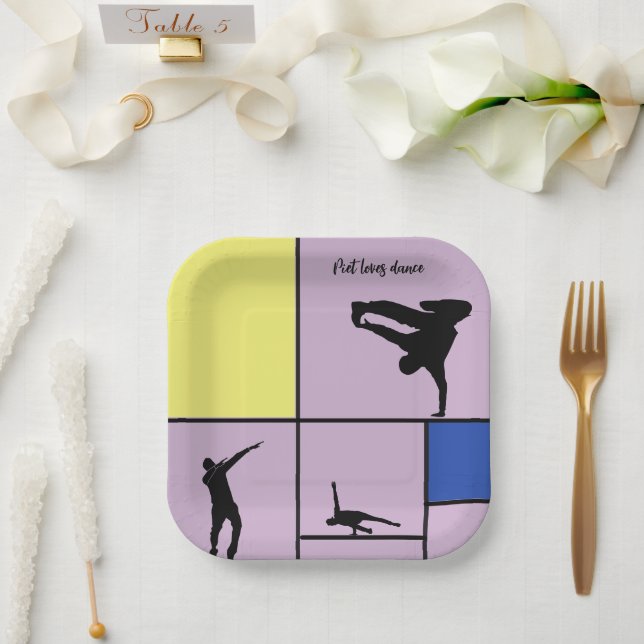 Piet Loves Dance Mondrian Street Hiphop Style Paper Plates (Wedding)
