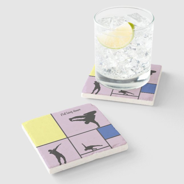 Piet Loves Dance Mondrian Street Hiphop Style Stone Coaster (Side)