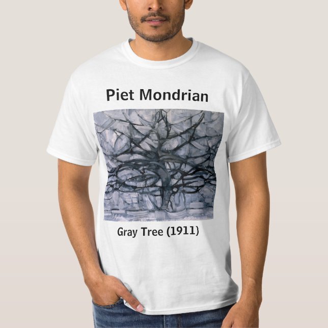 Piet Mondrian Abstract Gray Tree T-Shirt (Front)