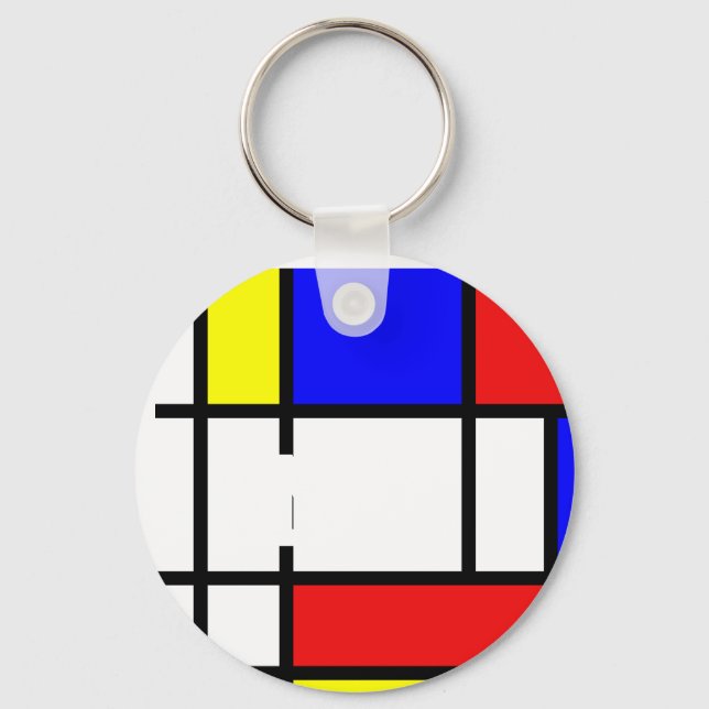 Piet Mondrian Art Style Modern Bright Add Monogram Keychain (Front)