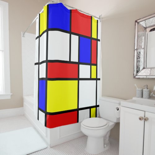 Piet Mondrian Art Style Modern Bright Colorful Shower Curtain