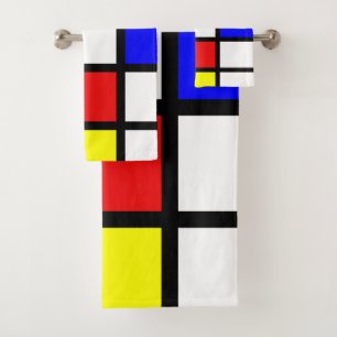 Piet Mondrian Art Style Modern Bright Colors Bath Towel Set