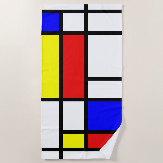 Piet Mondrian Art Style Modern Bright Colors Beach Towel (Front)