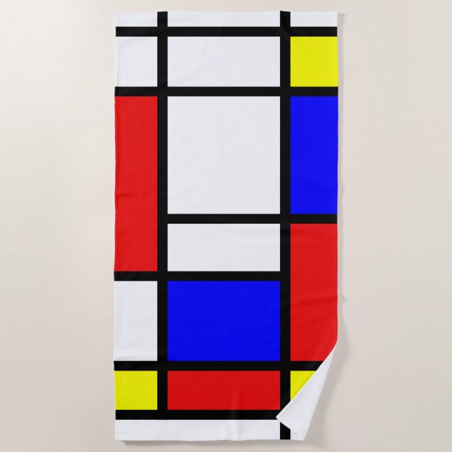 Piet Mondrian Art Style Modern Bright Colors Beach Towel (Front)