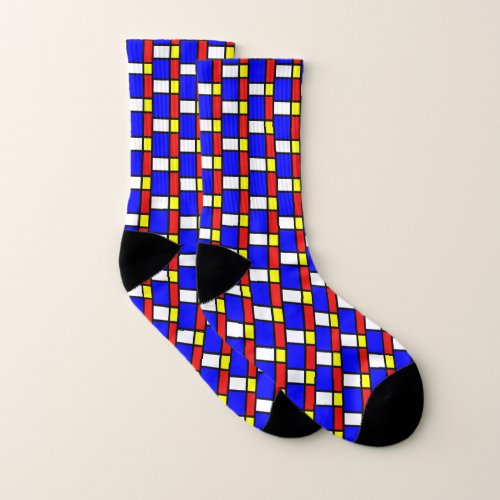 Piet Mondrian Art Style Modern Bright Colors Socks