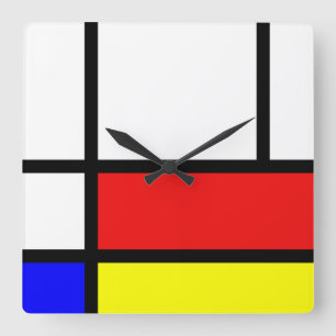 Piet Mondrian Art Style Modern Bright Colors Square Wall Clock
