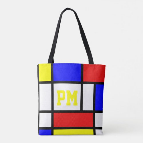 Piet Mondrian Art Style Modern Bright Initials Tote Bag