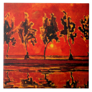 Piet Mondrian art, Trees by the Geine at Moonrise Ceramic Tile