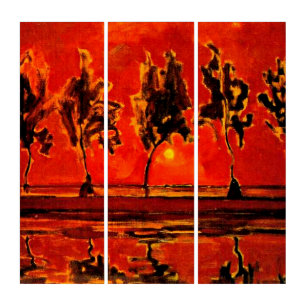 Piet Mondrian art, Trees by the Geine at Moonrise Triptych