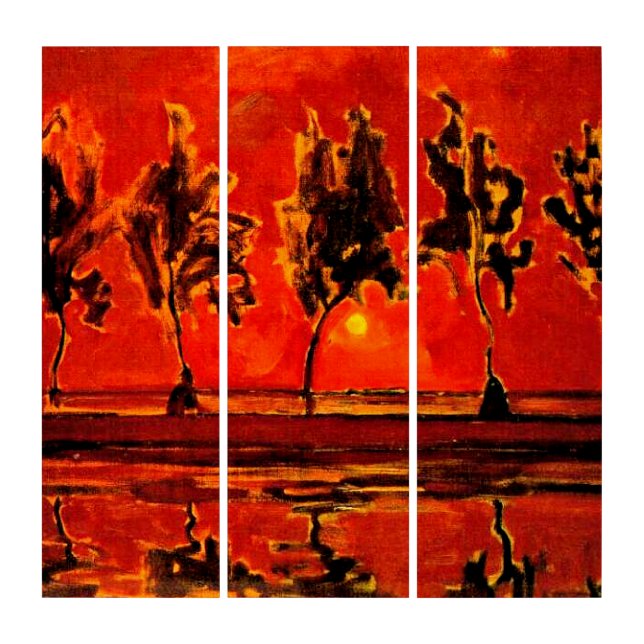 Piet Mondrian art, Trees by the Geine at Moonrise Triptych (Front)
