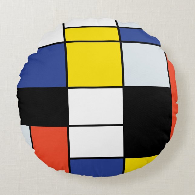 Piet Mondrian Composition A - Abstract Modern Art Round Pillow (Front)
