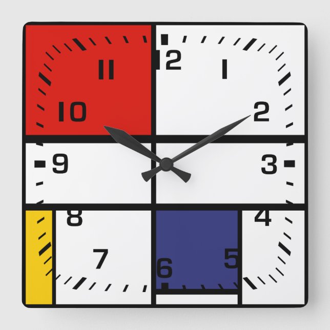 Piet Mondrian, Composition C Square Wall Clock (Front)