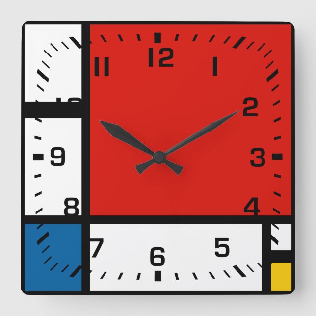 Piet Mondrian, Composition ii Square Wall Clock (Front)