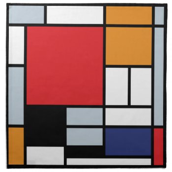 Piet Mondrian - Composition With Large Red Plane Cloth Napkin by ArtLoversCafe at Zazzle