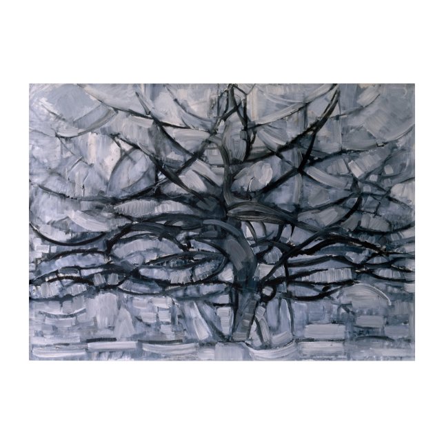 Piet Mondrian Gray Tree Acrylic Art (Front)