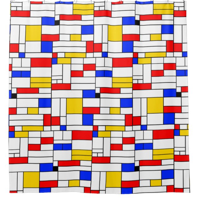 Piet Mondrian Style Abstract Art Shower Curtain (Front)