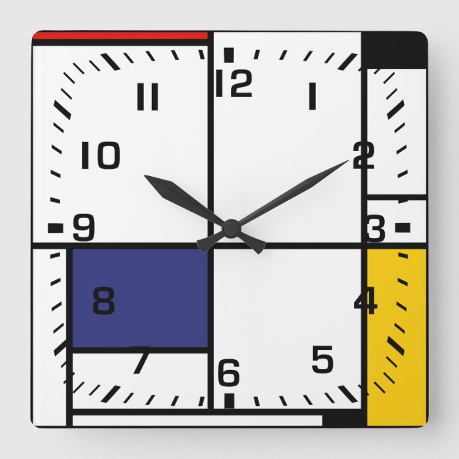 Piet Mondrian, Tableau 1 Square Wall Clock (Front)