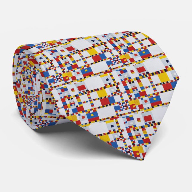 piet mondrian , victory.boogie-woogie neck tie (Rolled)