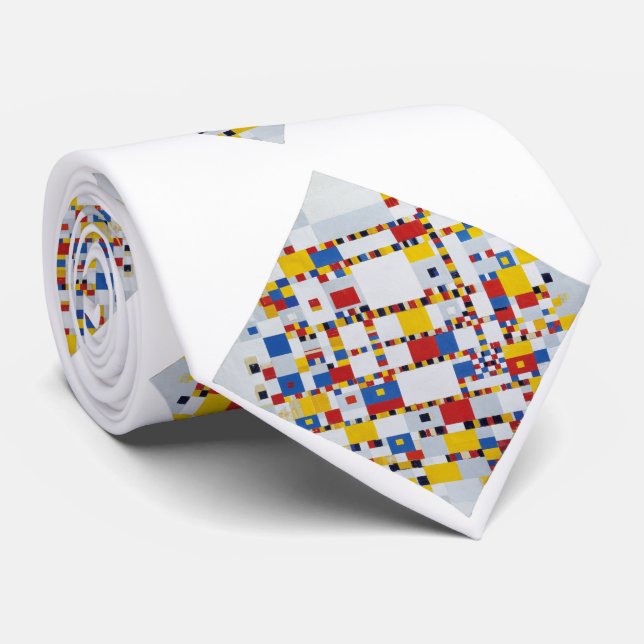 piet mondrian , victory.boogie-woogie neck tie (Rolled)