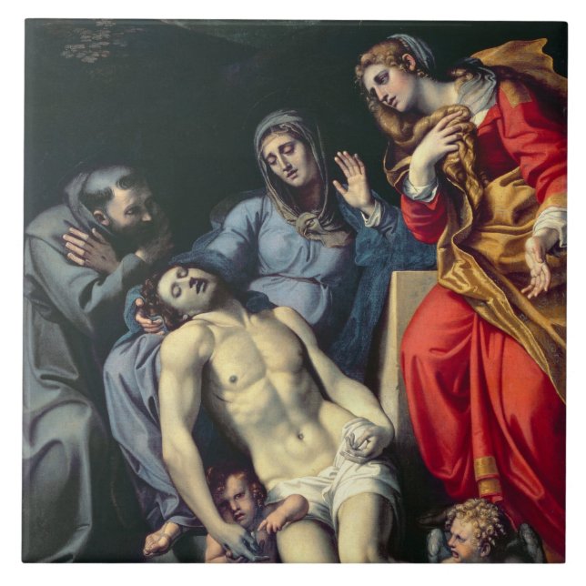 Pieta with St. Francis and St. Mary Magdalene, c.1 Tile (Front)