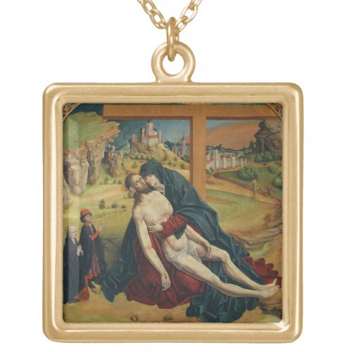 Pieta with Two Donors oil on panel Gold Plated Necklace