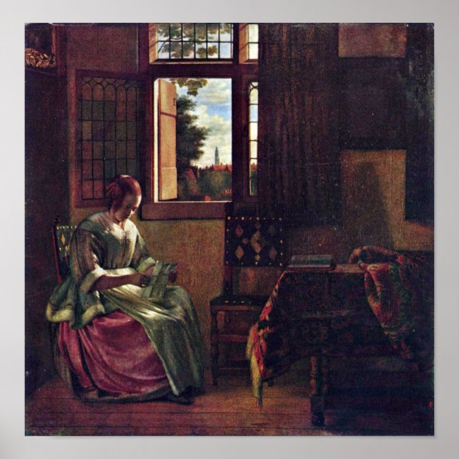Pieter de Hooch - Woman Reading a Letter Poster (Front)