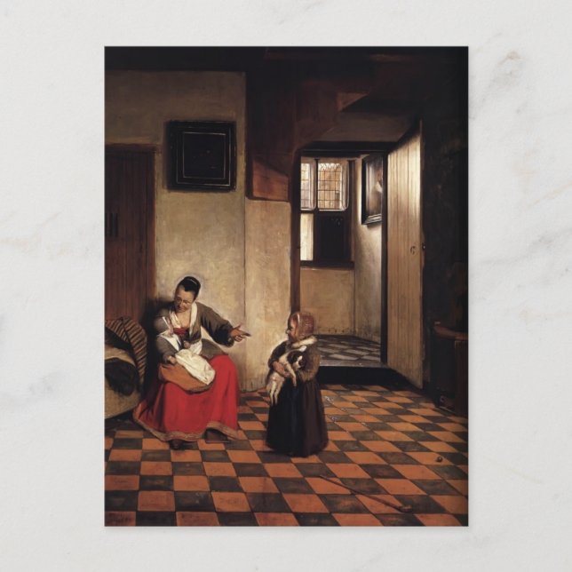 Pieter Hooch- A Woman with a Baby in Her Lap Postcard (Front)