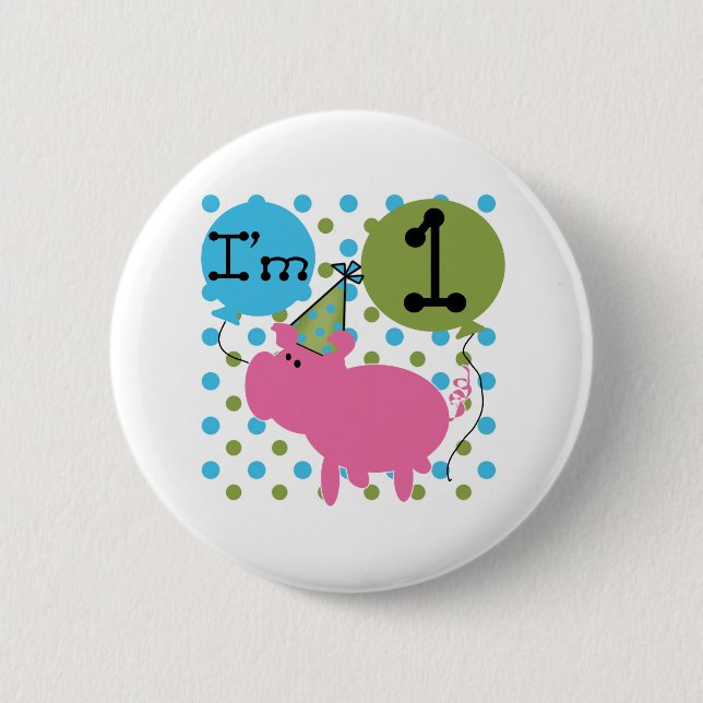 Pig 1st Birthday Button (Front)