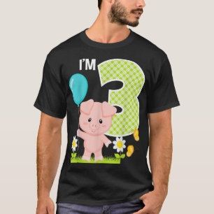 Pig 3rd Birthday Toddler 3 Year Old Birthday Boy P T-Shirt