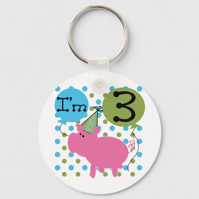 Pig 3rd Birthday Tshirts and Gifts Keychain (Front)
