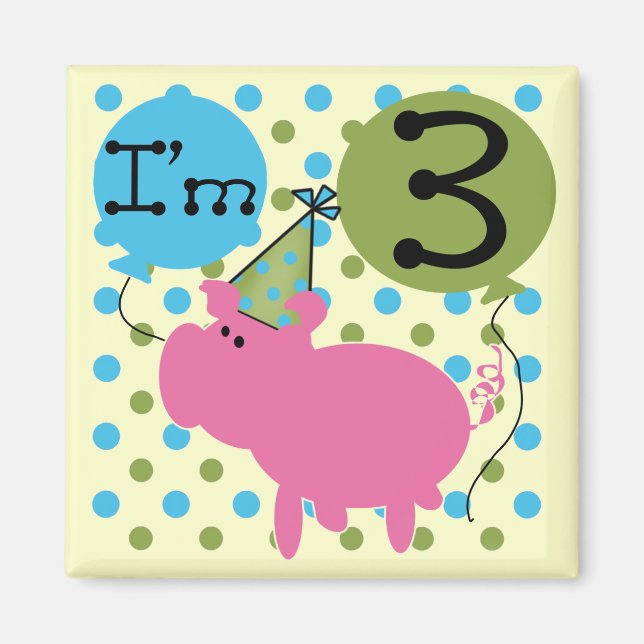 Pig 3rd Birthday Tshirts and Gifts Magnet (Front)