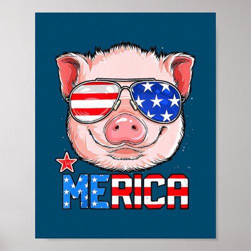 Pig 4th of July Merica Men Women USA American Poster