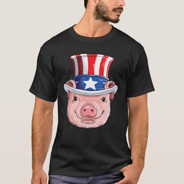 Pig 4Th Of July Uncle Sam Men Women American Flag T-Shirt (Front)