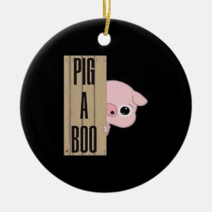 Pig A Boo Fence Ceramic Ornament