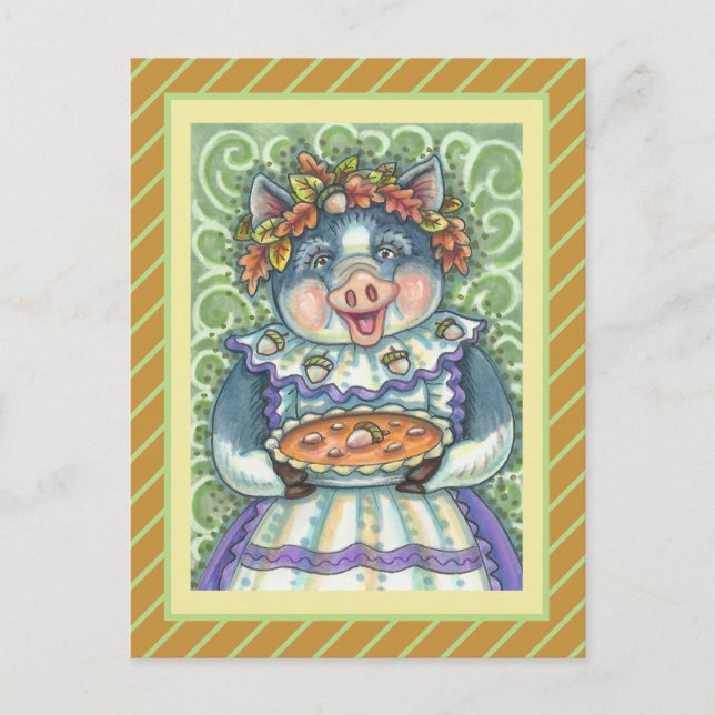 PIG & ACORN PIE, THANKSGIVING MADE WITH LOVE HOLIDAY POSTCARD (Front)
