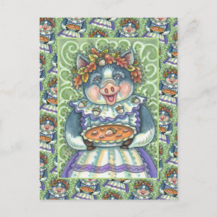 PIG & ACORN PIE, THANKSGIVING MADE WITH LOVE HOLIDAY POSTCARD
